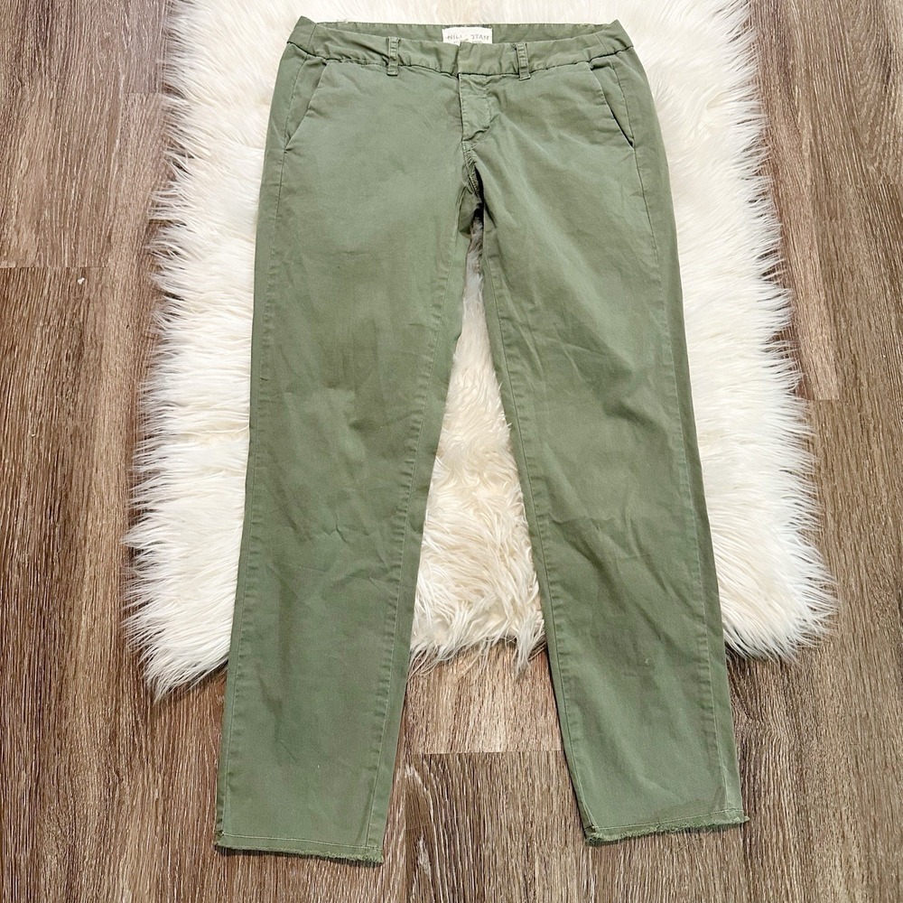 Nili Lotan Womens East Hampton Pants Stone Wash Army Green Size 0 Fray Cuff